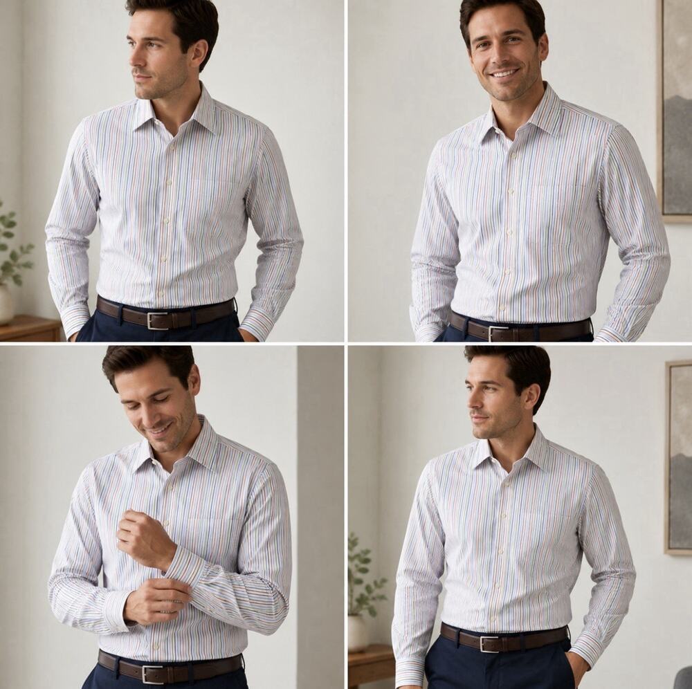 Jos A Bank Travelers Collection Mens L Tailored Fit Multicolor Stripe Shirt